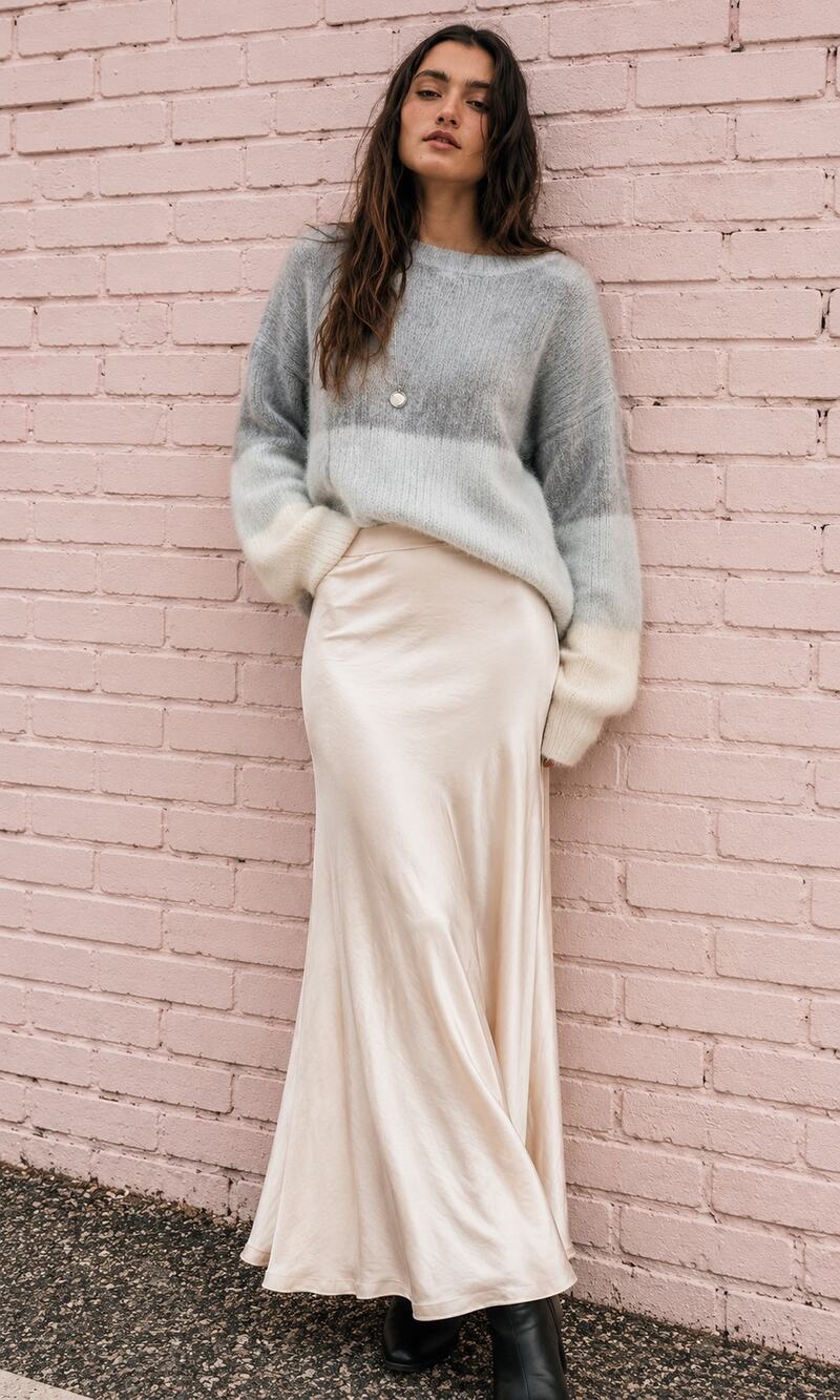 Grade & Gather Champagne Satin Mermaid Maxi Skirt Size Large NWT